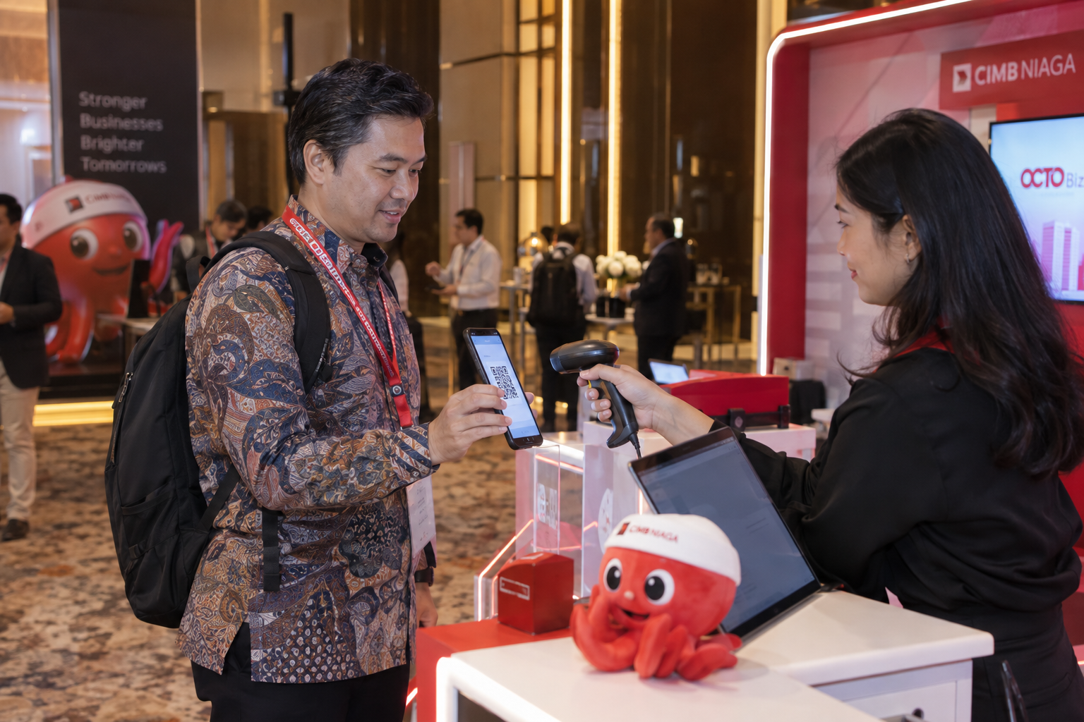 Illustration of a guest scanning a QR at an event activity booth